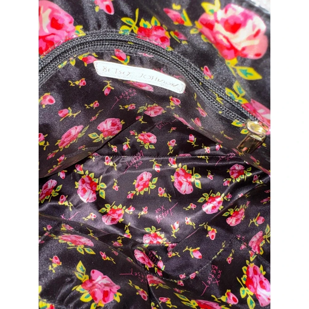 Betsey Johnson XOX Betsey Straw Satchel Floral Bow Handbag Gold Chain Handles